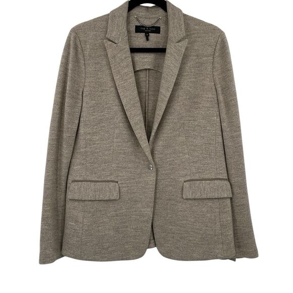 Rag & Bone Oatmeal Lexington Wool Snap Front Grosgrain Tailored Blazer Size 8 - Picture 12 of 12